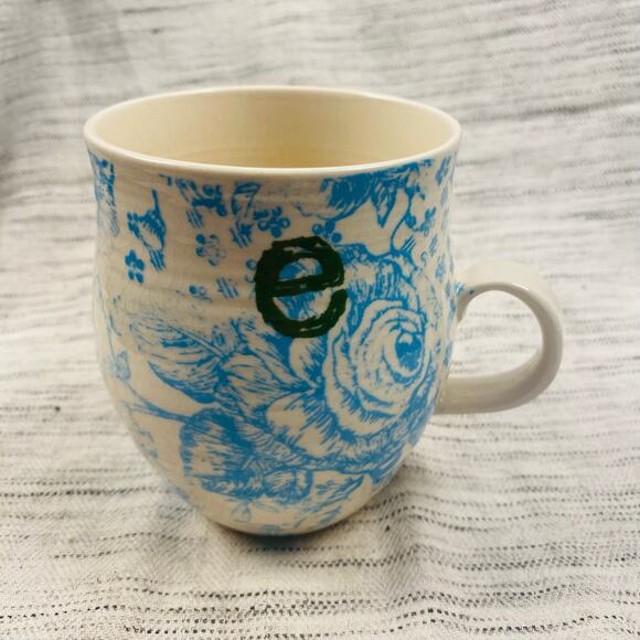 The Anthropologie Homegrown Monogram Coffee Mug in E Cottage Rustic Initial - Picture 1 of 4